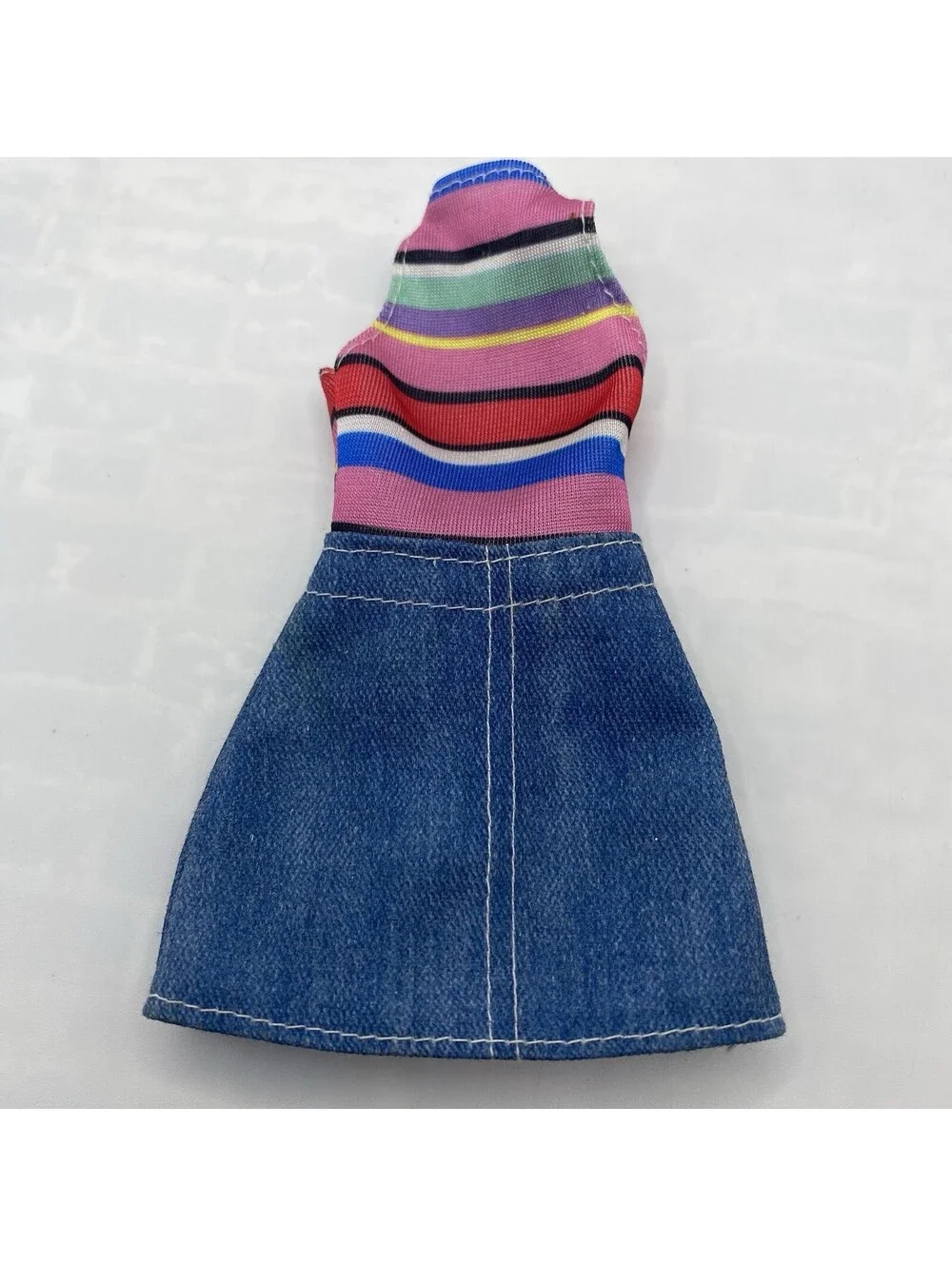 Barbie Dress- Rainbow Striped Jean Halter Dress B20